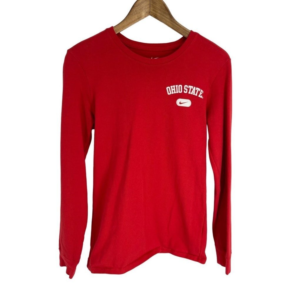 Nike Ohio State Football Red Long‎ Sleeve T-Shirt 100% Cotton Size Small Logo